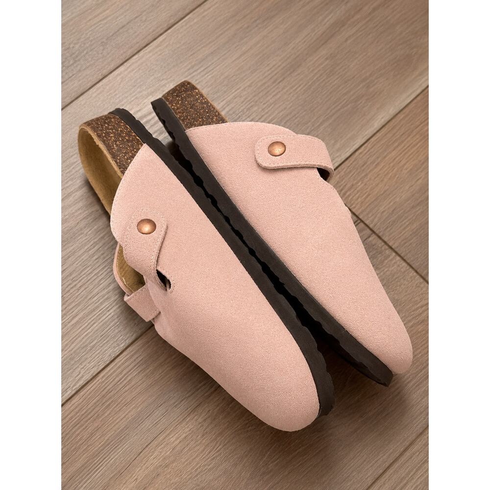 KIDMI Women's Pink Suede Cork Footbed Buckle Clog Mules EU 38 US 7-7.5 - Picture 3 of 5